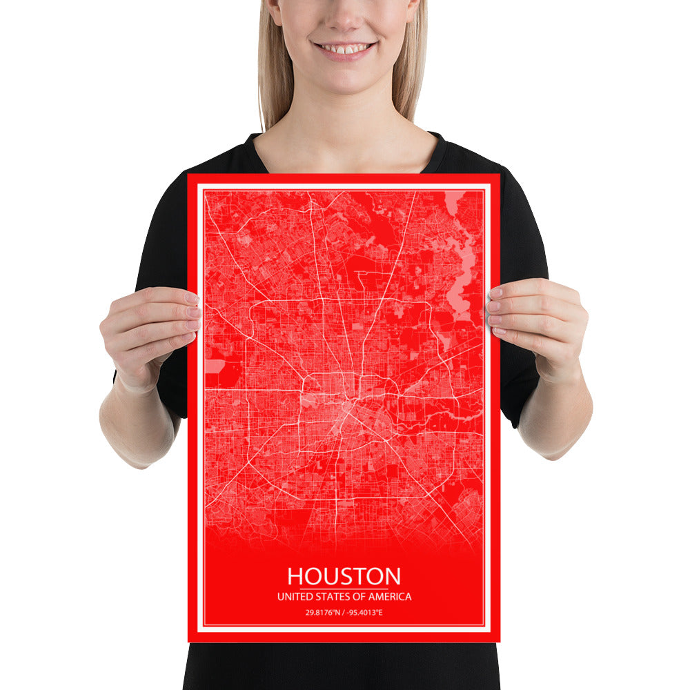 Houston Red and White Paper Map