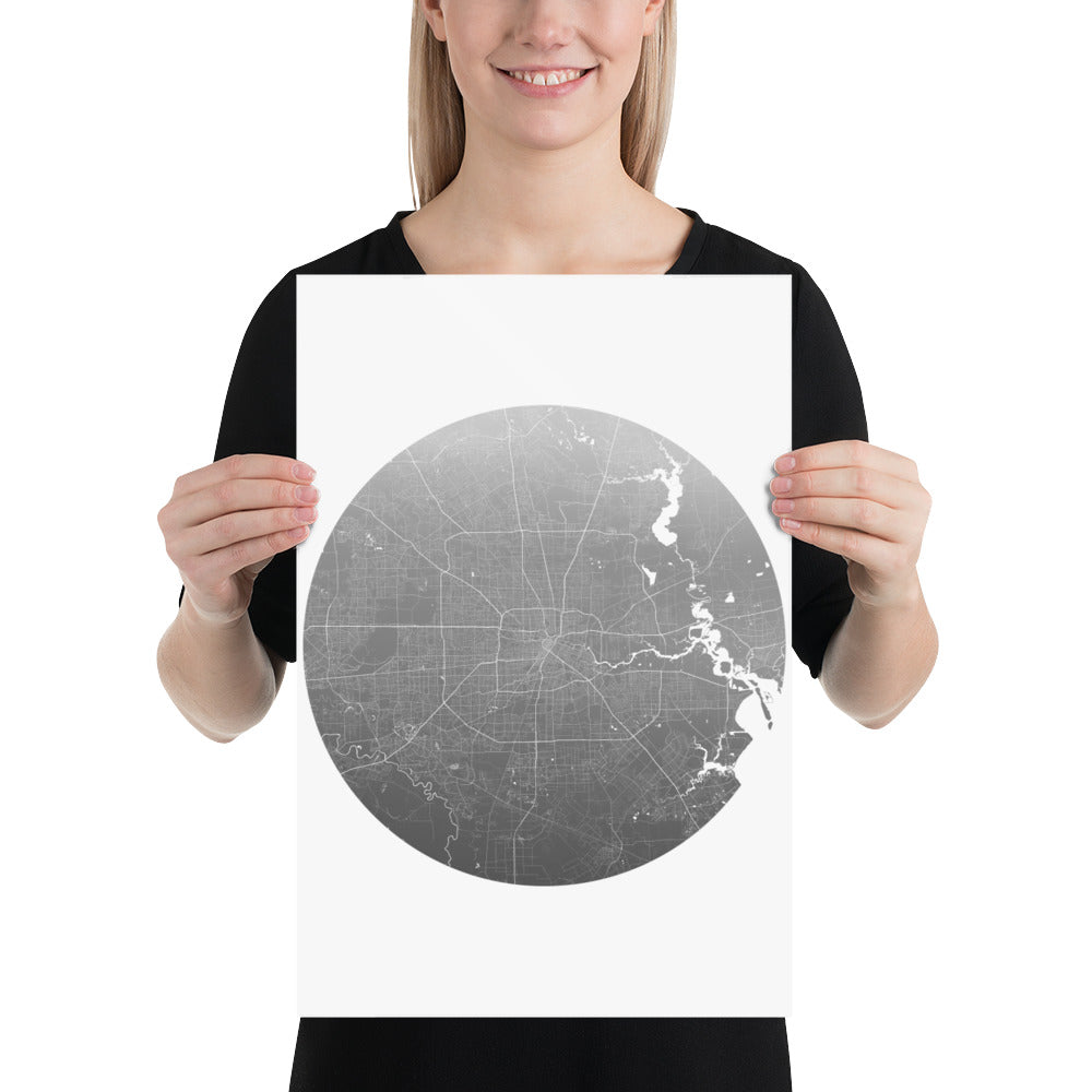 Houston Circular Black Paper Map