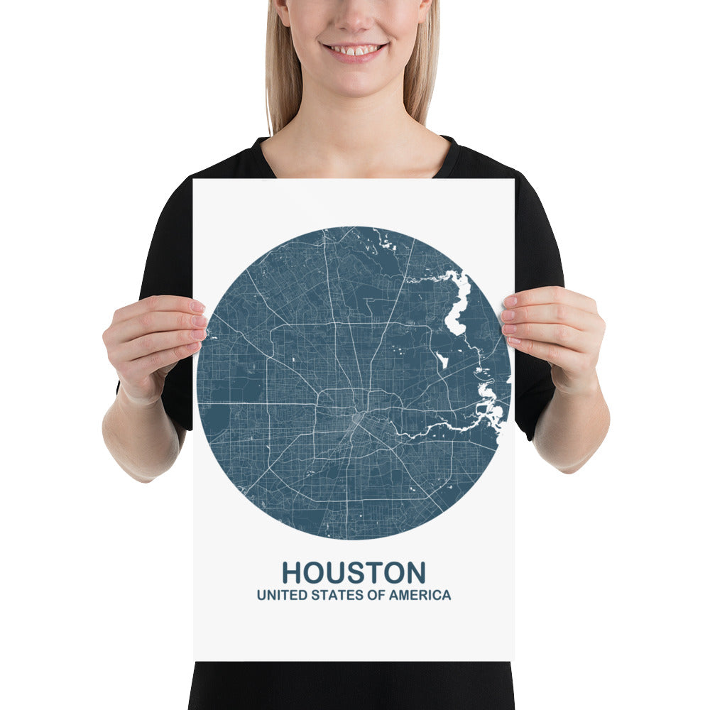 Houston Circular Blue Paper Map