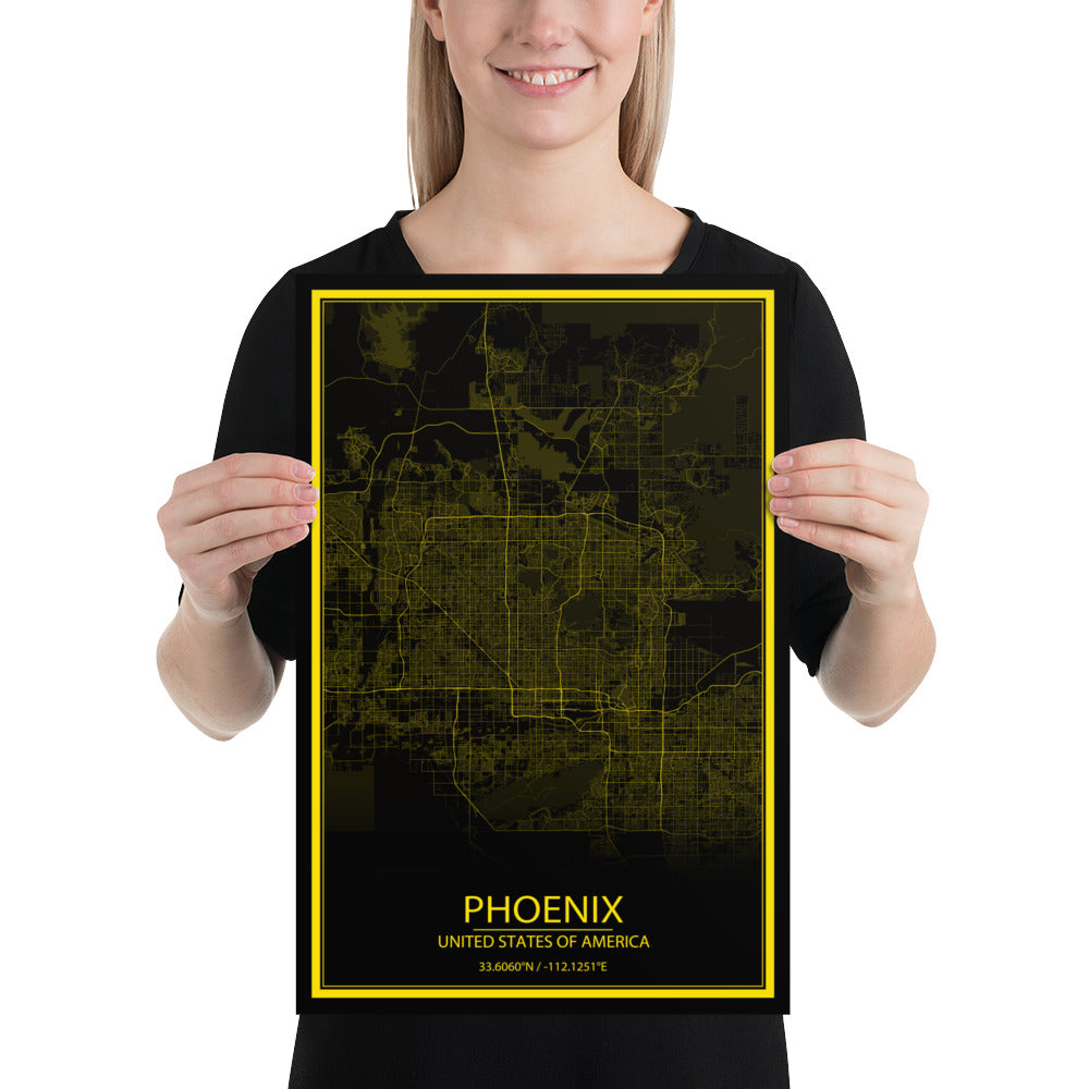 Phoenix Black and Yellow Paper Map