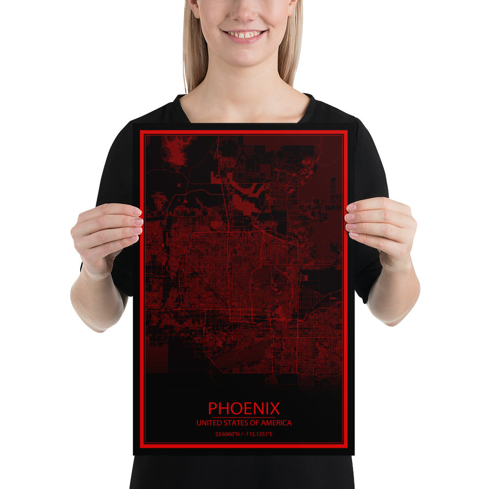 Phoenix Black and Red Paper Map