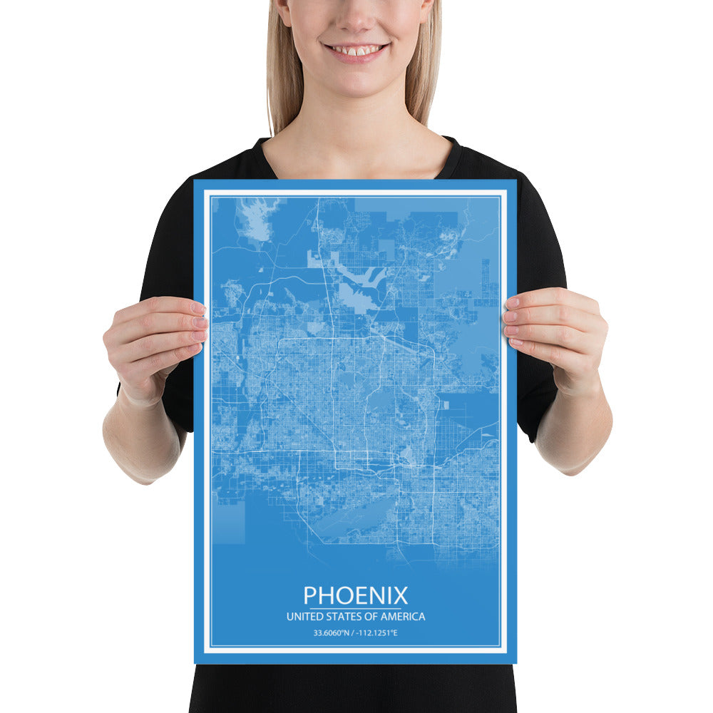 Phoenix Blue and White Paper Map