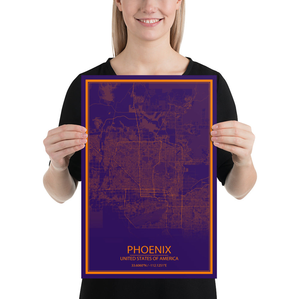 Phoenix Purple and Orange Paper Map