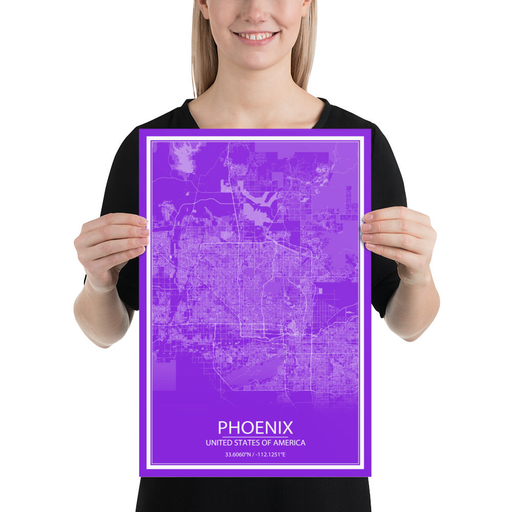 Phoenix Purple and White Paper Map