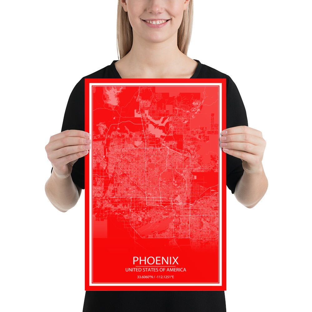 Phoenix Red and White Paper Map