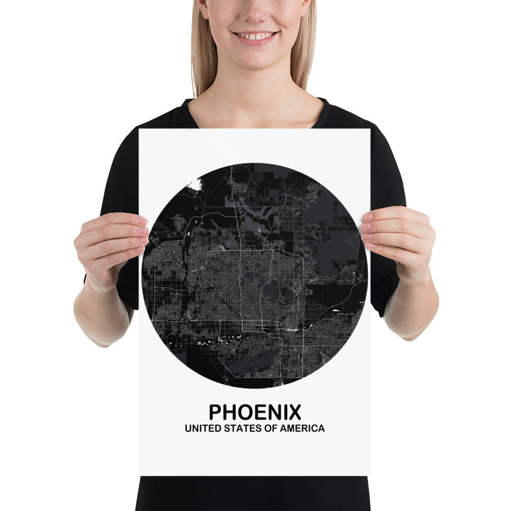 Phoenix Circular Black Paper Map