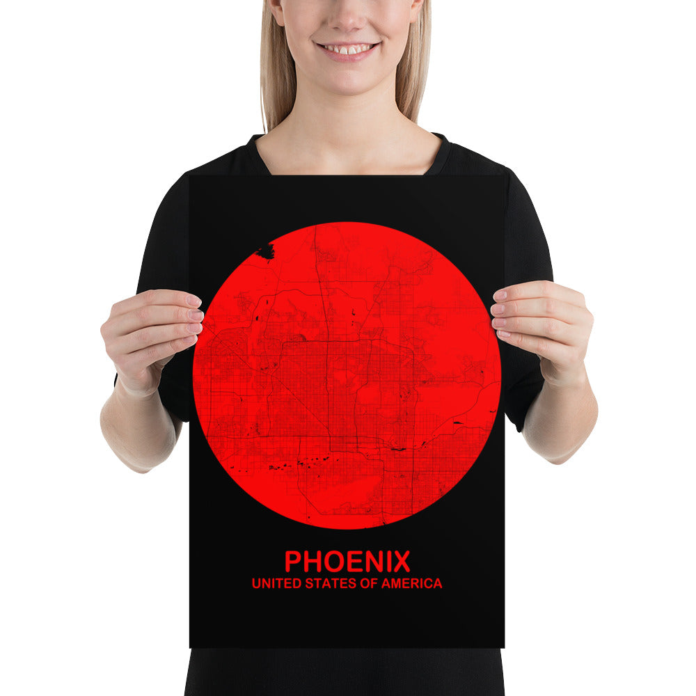 Phoenix Circular Red Paper Map