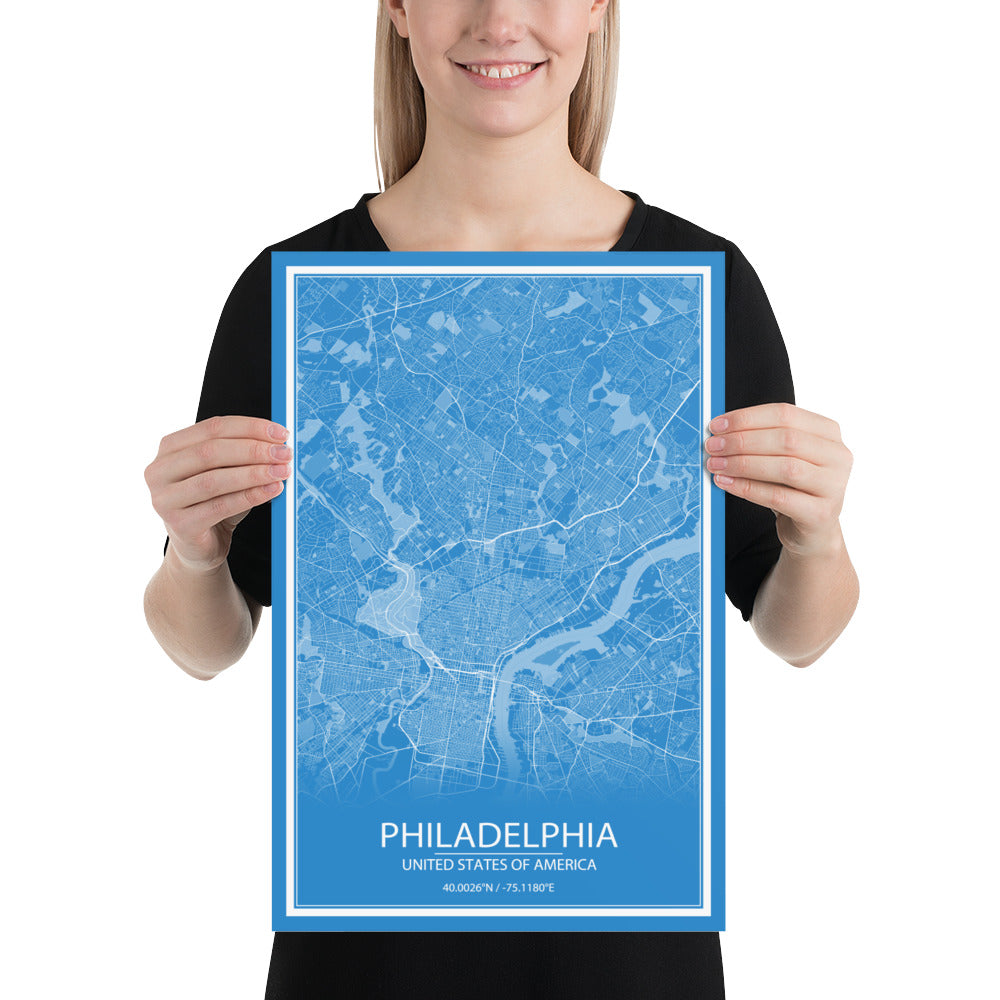 Philadelphia Blue and White Paper Map