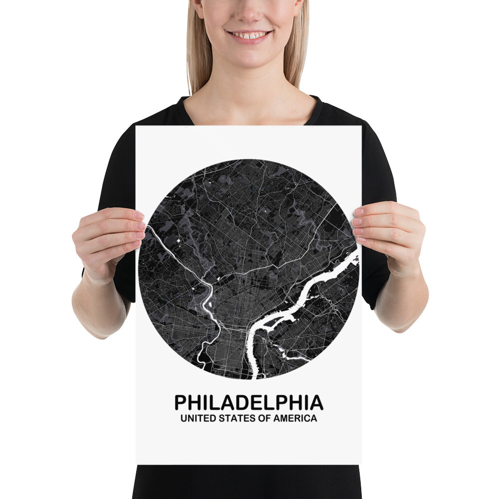 Philadelphia Circular Black Paper Map