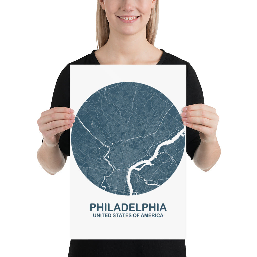 Philadelphia Circular Blue Paper Map