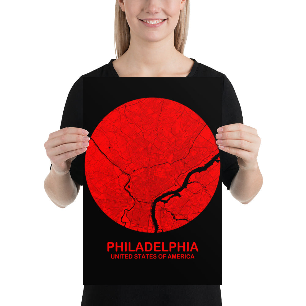 Philadelphia Circular Red Paper Map