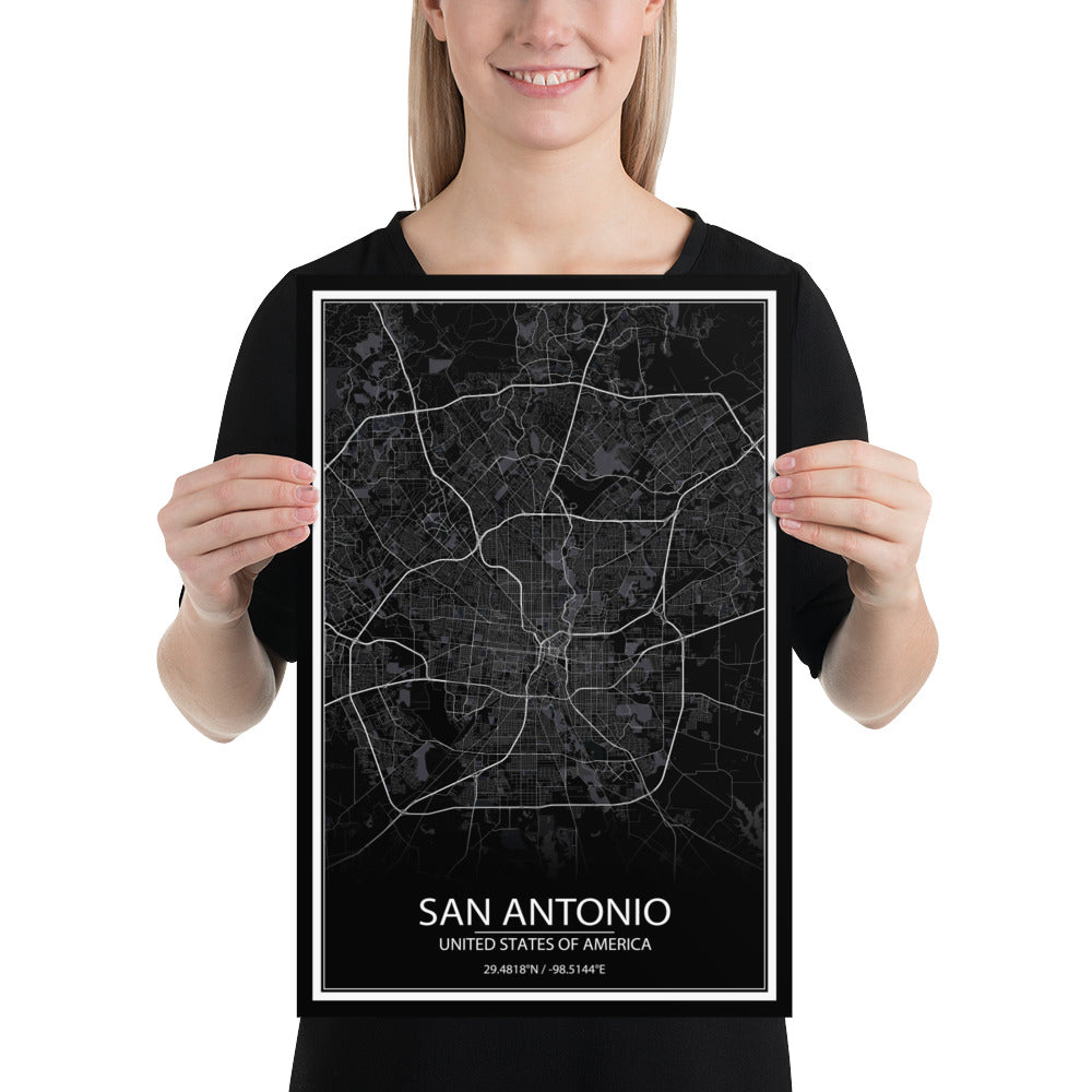 San Antonio Black Paper Map