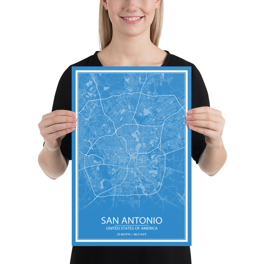 San Antonio Blue and White Paper Map