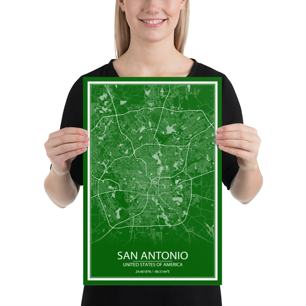 San Antonio Green and White Paper Map