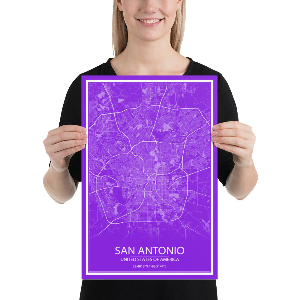 San Antonio Purple and White Paper Map