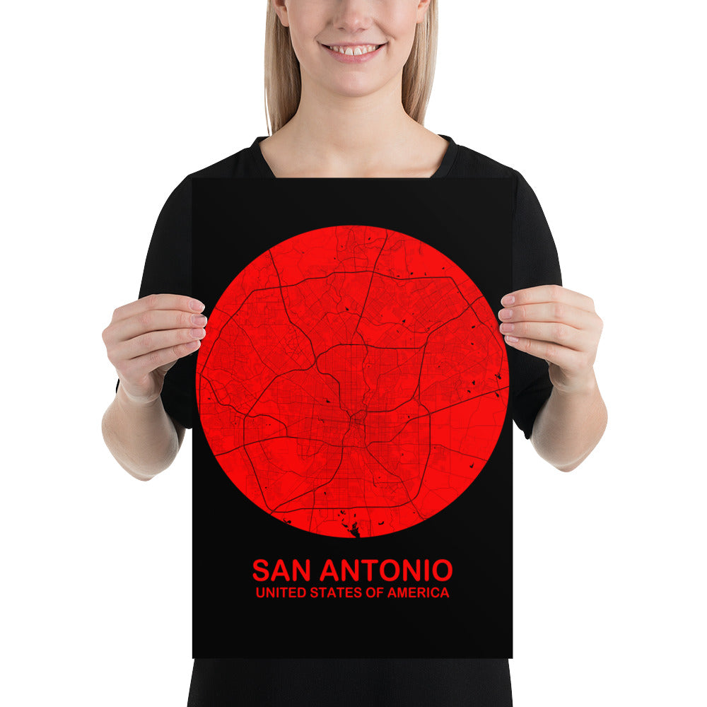 San Antonio Circular Red Paper Map