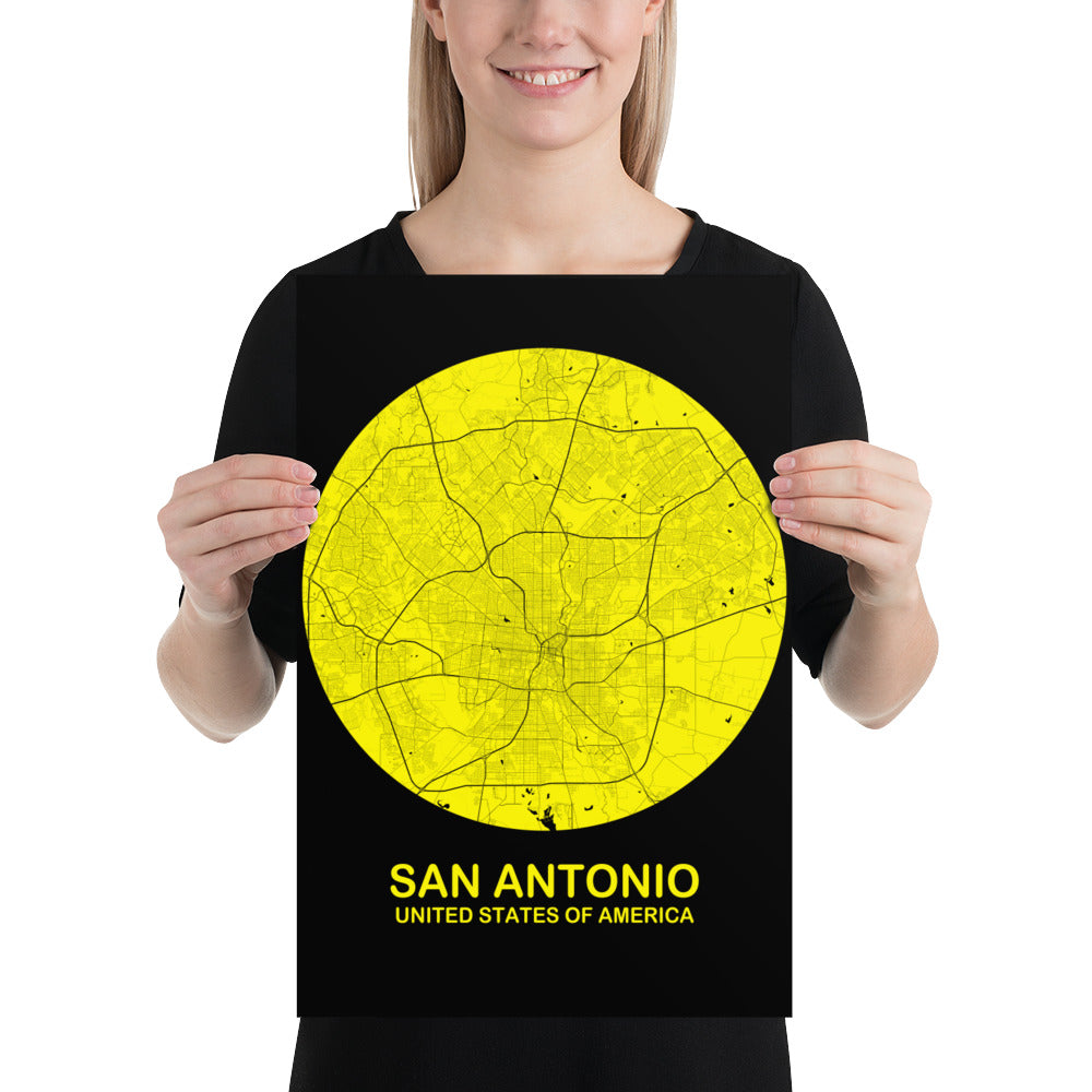 San Antonio Circular Yellow Paper Map