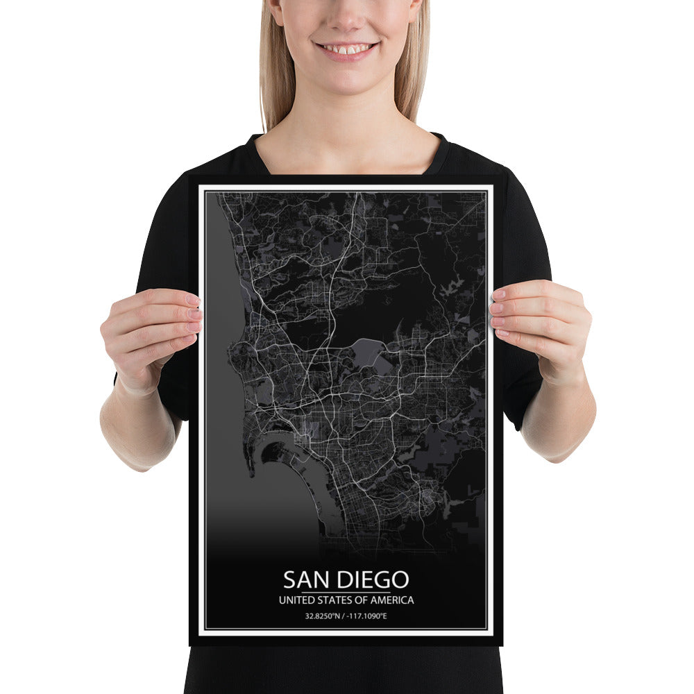 San Diego Black Paper Map