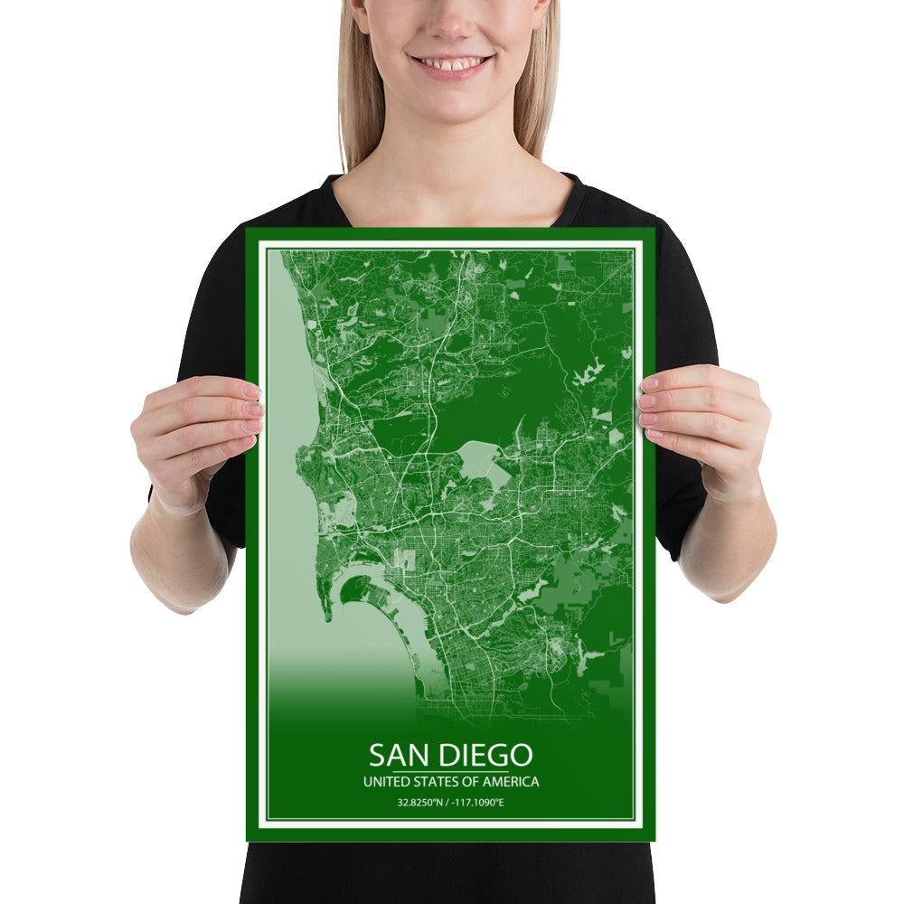 San Diego Green and White Paper Map