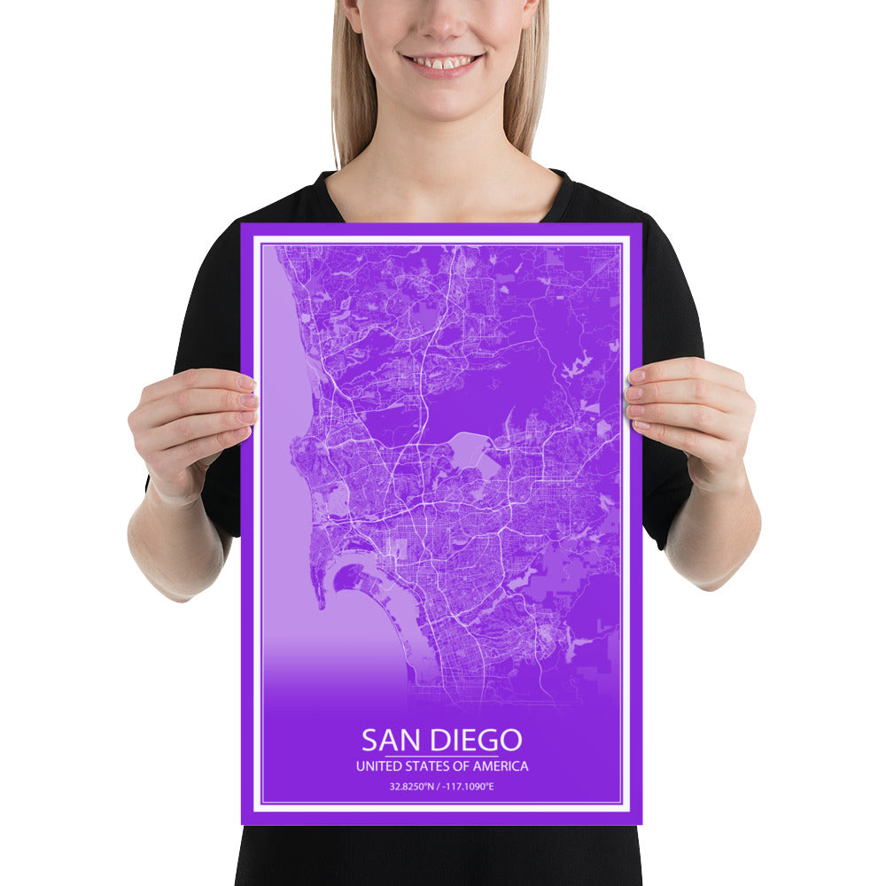 San Diego Purple and White Paper Map