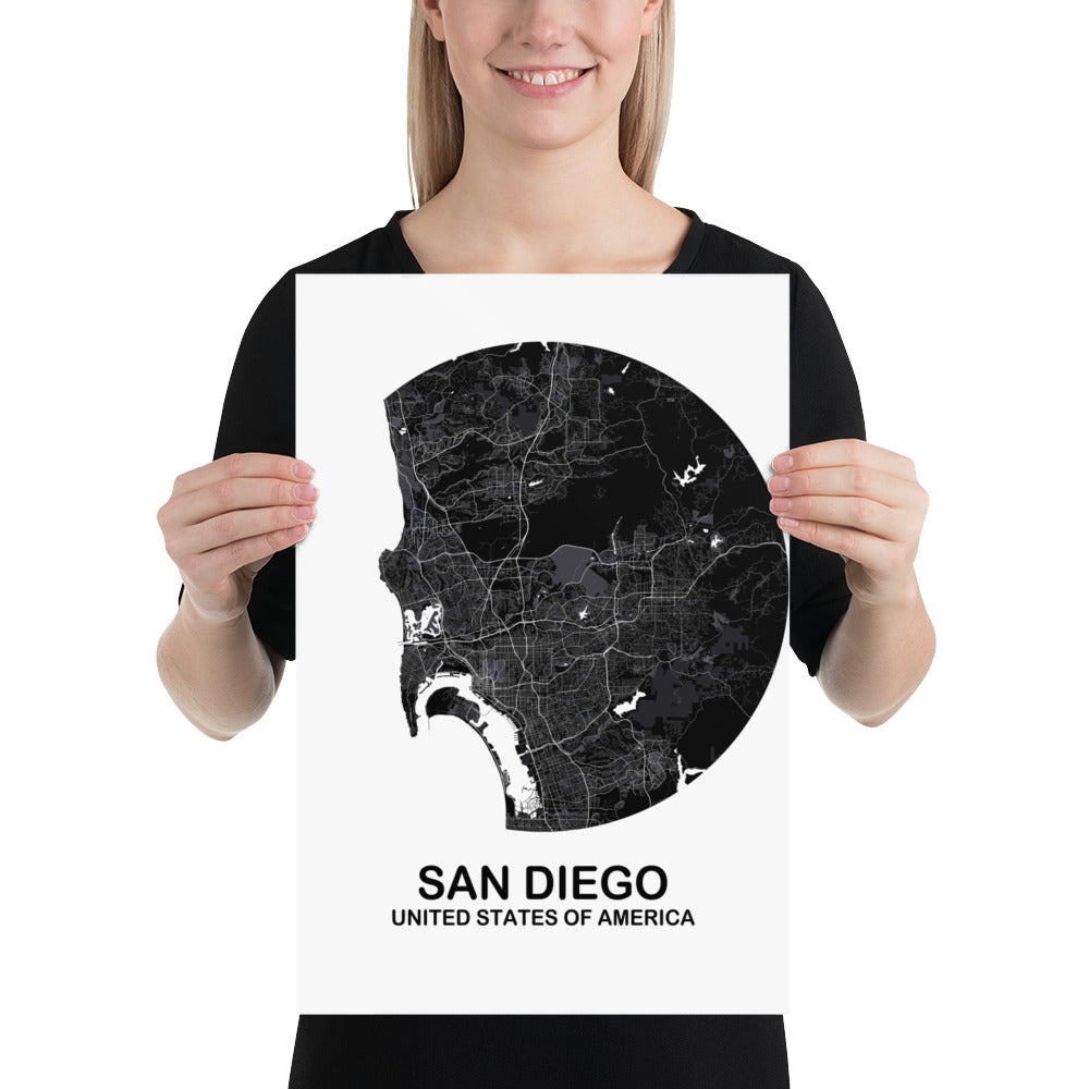 San Diego Circular Black Paper Map