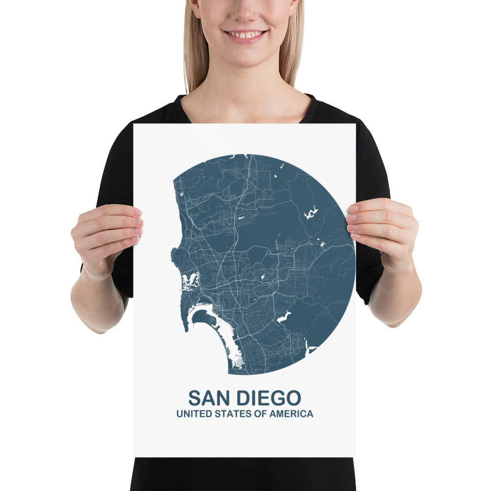 San Diego Circular Blue Paper Map