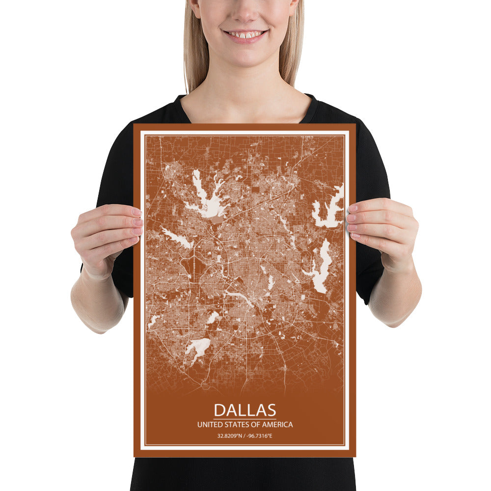 Dallas Brown and White Paper Map