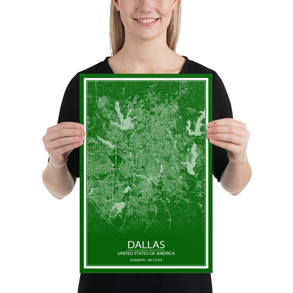 Dallas Green and White Paper Map