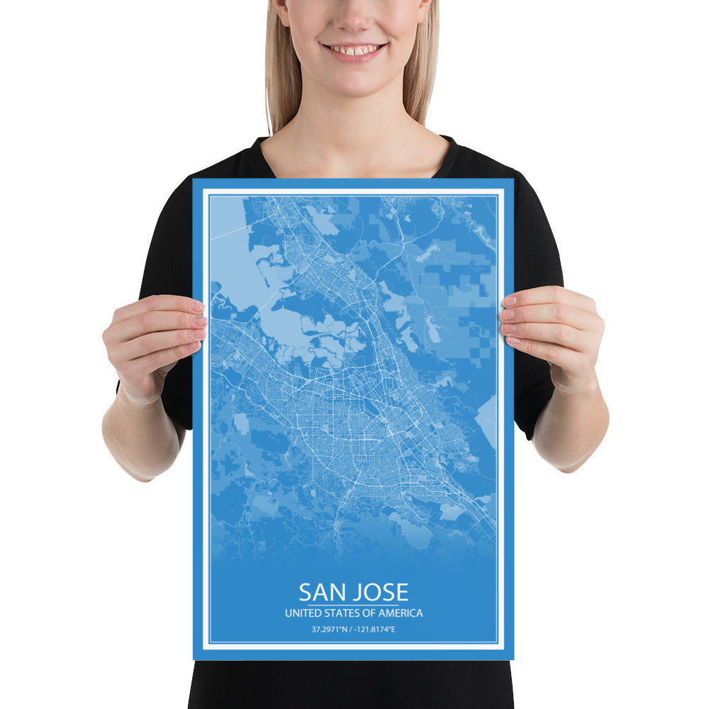 San Jose Blue and White Paper Map