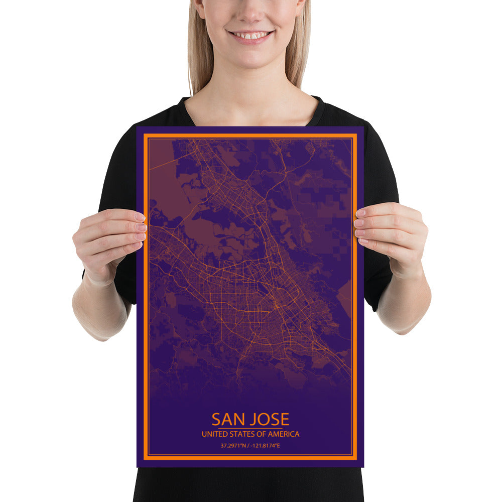 San Jose Purple and Orange Paper Map