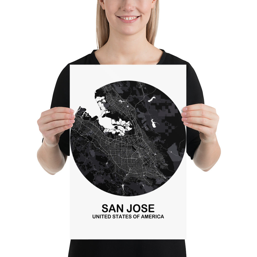 San Jose Circular Black Paper Map