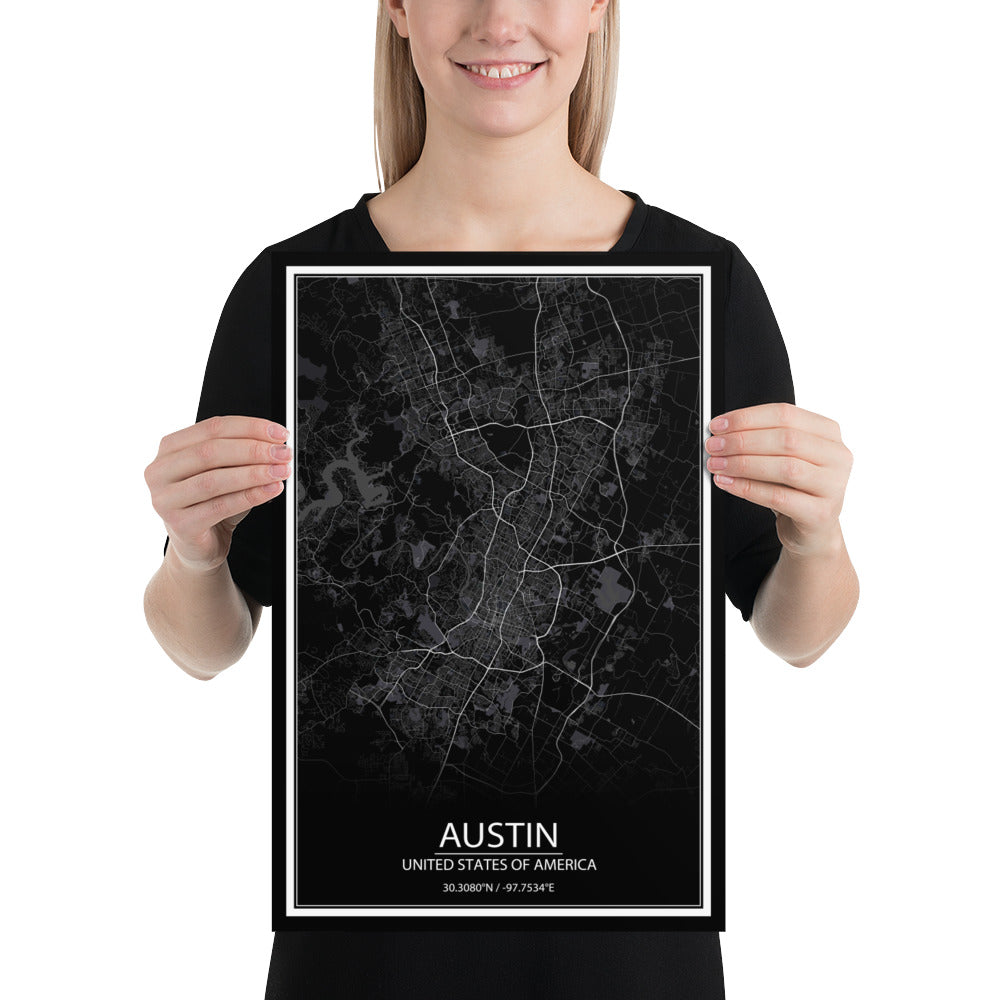 Austin Black Paper Map