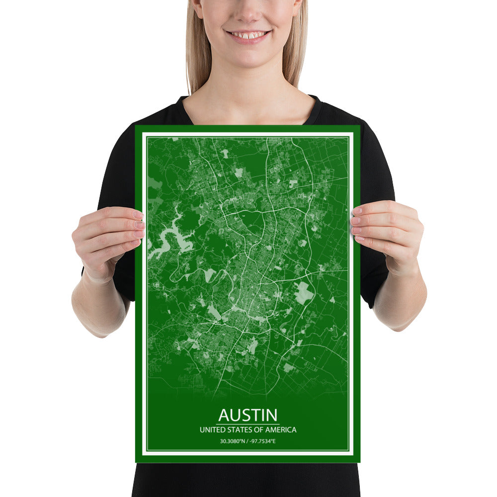 Austin Green and White Paper Map