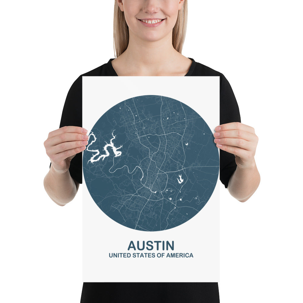 Austin Circular Blue Paper Map