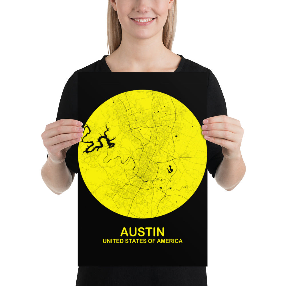 Austin Circular Yellow Paper Map