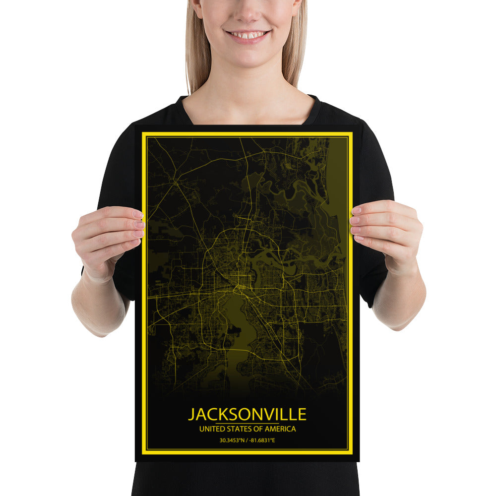 Jacksonville Black and Yellow Paper Map