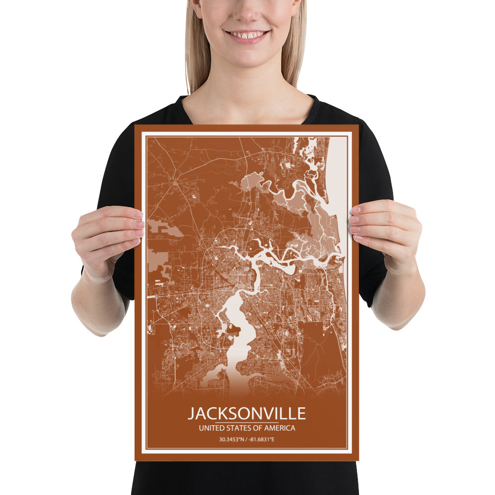 Jacksonville Brown and White Paper Map