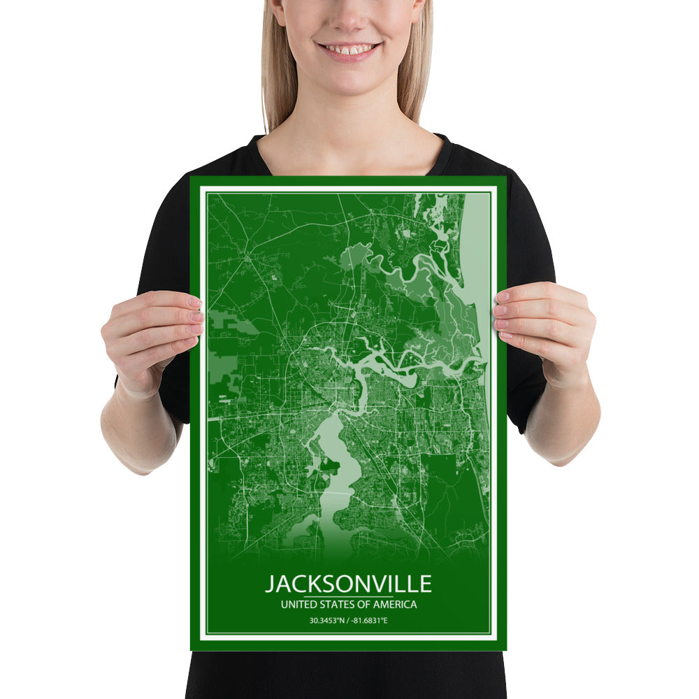 Jacksonville Green and White Paper Map