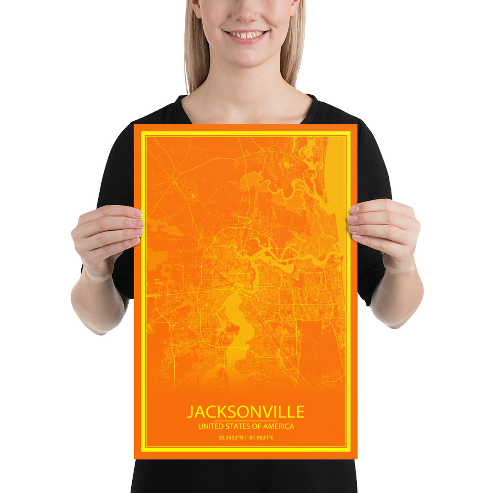 Jacksonville Orange and Yellow Paper Map