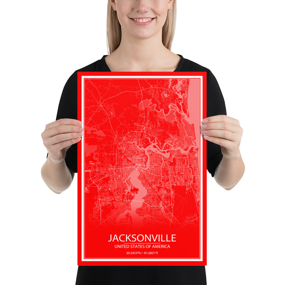 Jacksonville Red and White Paper Map