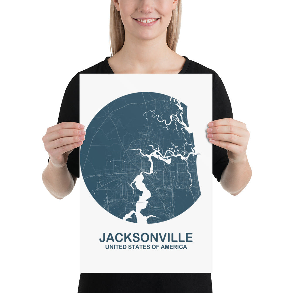 Jacksonville Circular Blue Paper Map