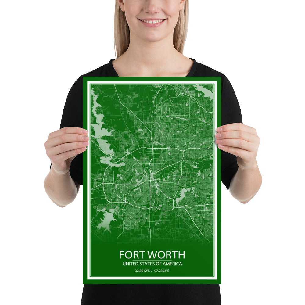 Fort Worth Green and White Paper Map