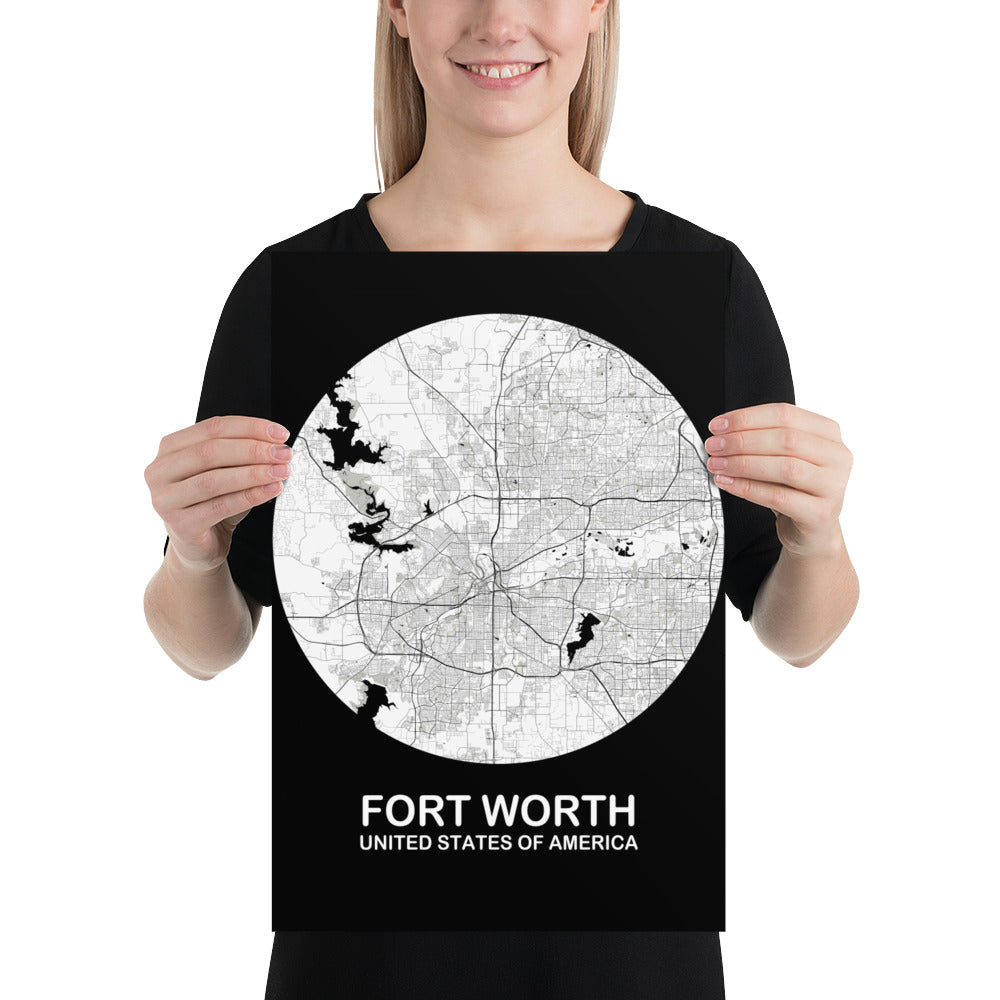 Fort Worth Circular White Paper Map