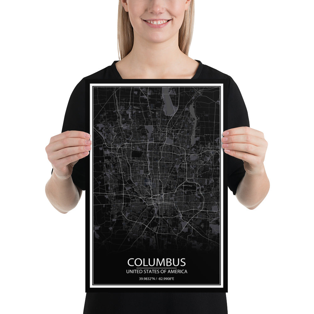 Columbus Black Paper Map