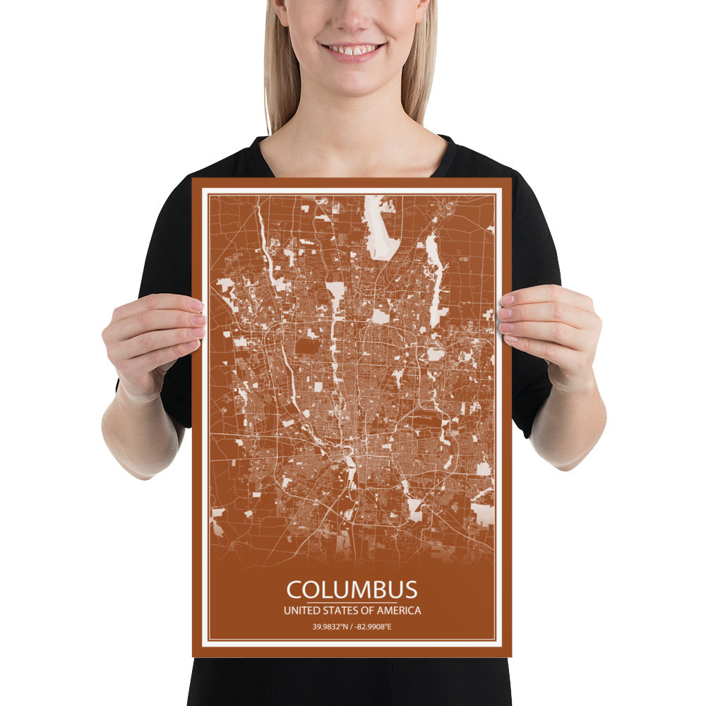 Columbus Brown and White Paper Map