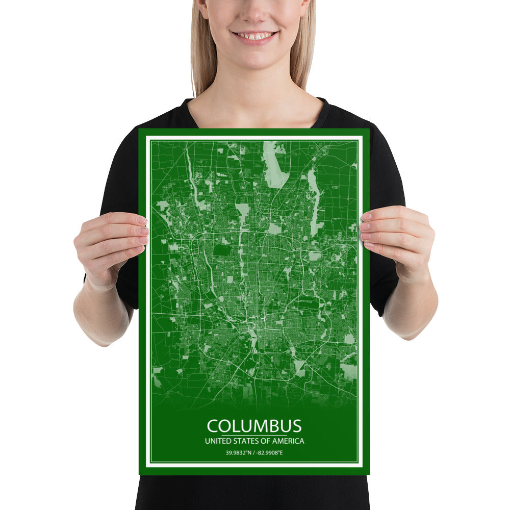 Columbus Green and White Paper Map