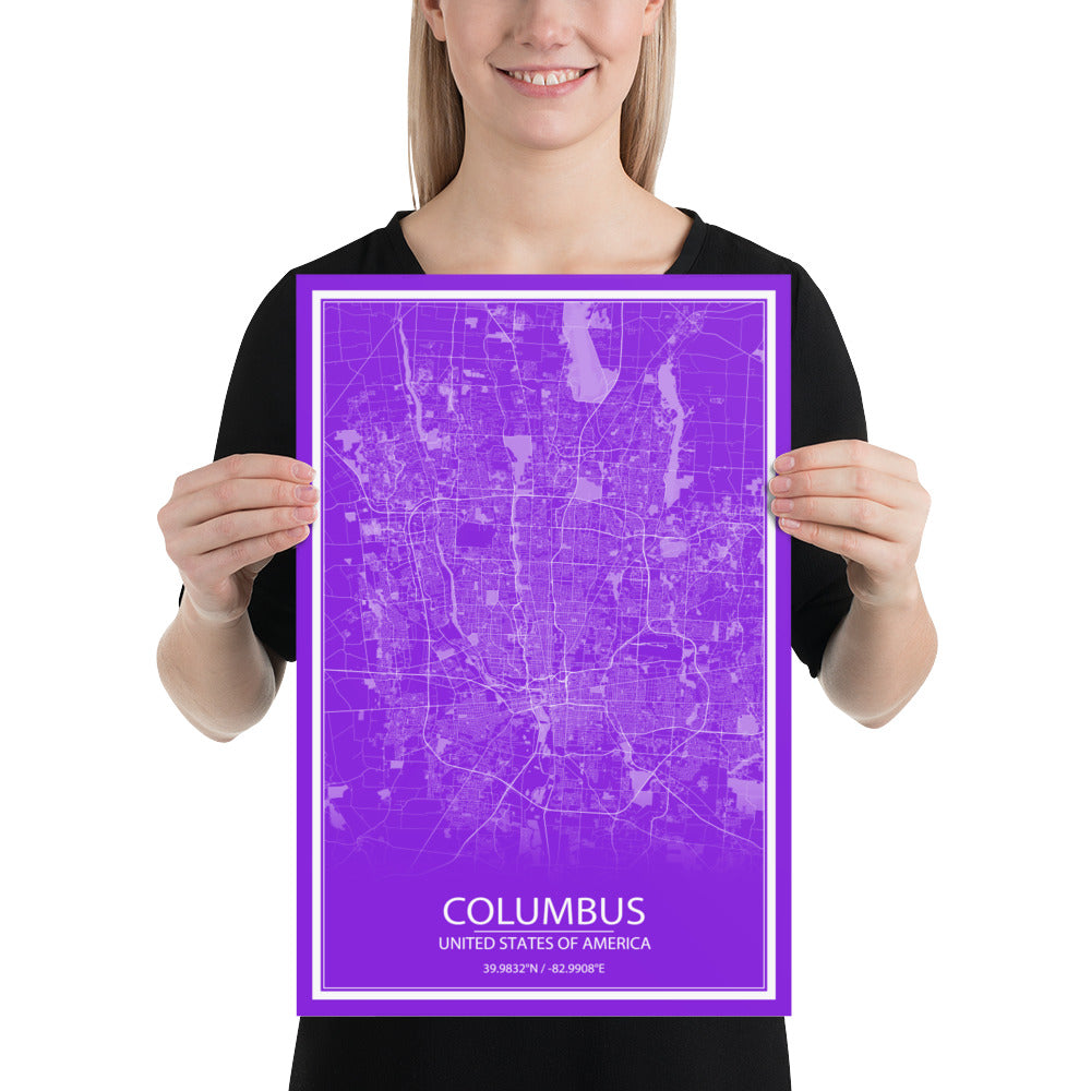 Columbus Purple and White Paper Map