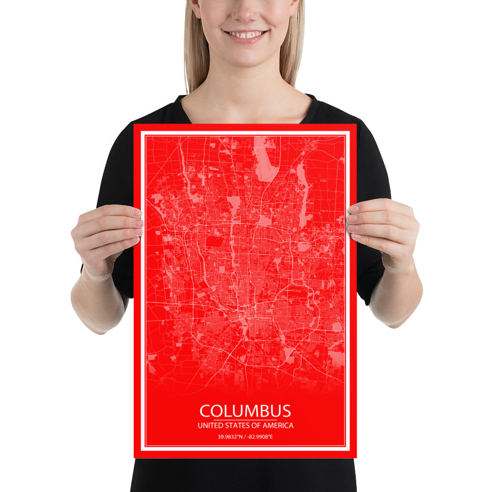 Columbus Red and White Paper Map