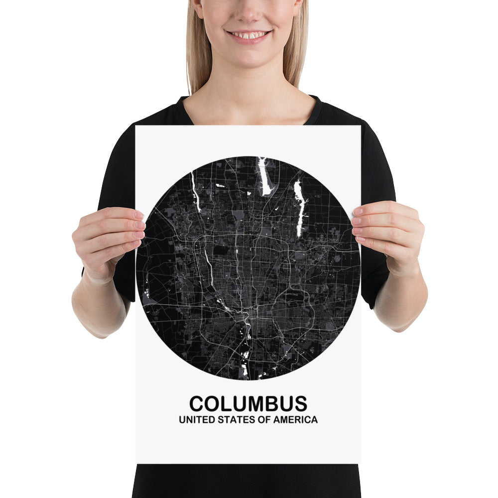 Columbus Circular Black Paper Map