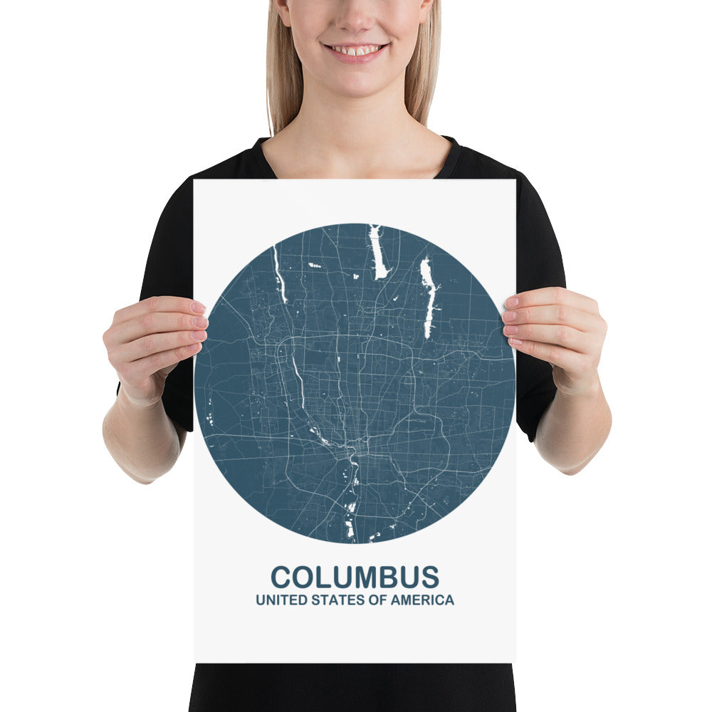 Columbus Circular Blue Paper Map